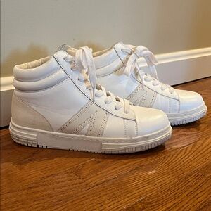 White & Beige High Top Sneakers